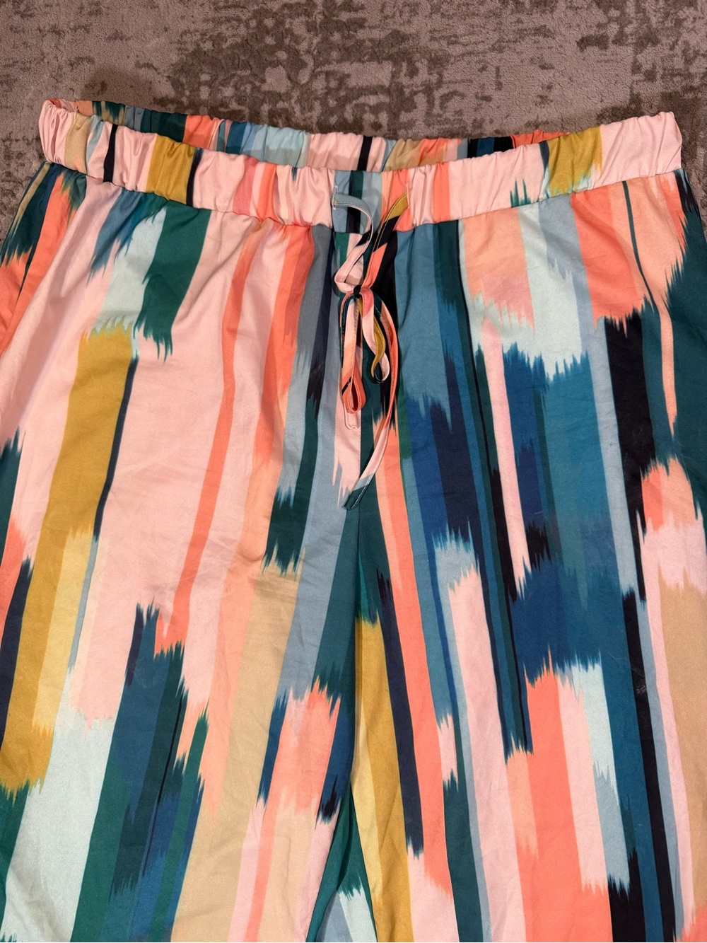 Colorful Striped Drawstring Wide Leg Pants Teal Coral Mint Mustard Women's 3XL - Picture 3 of 9